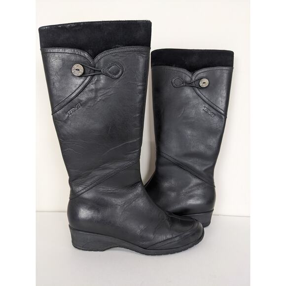 Teva Jade Cove Black Leather Tall Side Zip Boots Sz 9.5 Fall Winter Waterproof - Picture 2 of 10